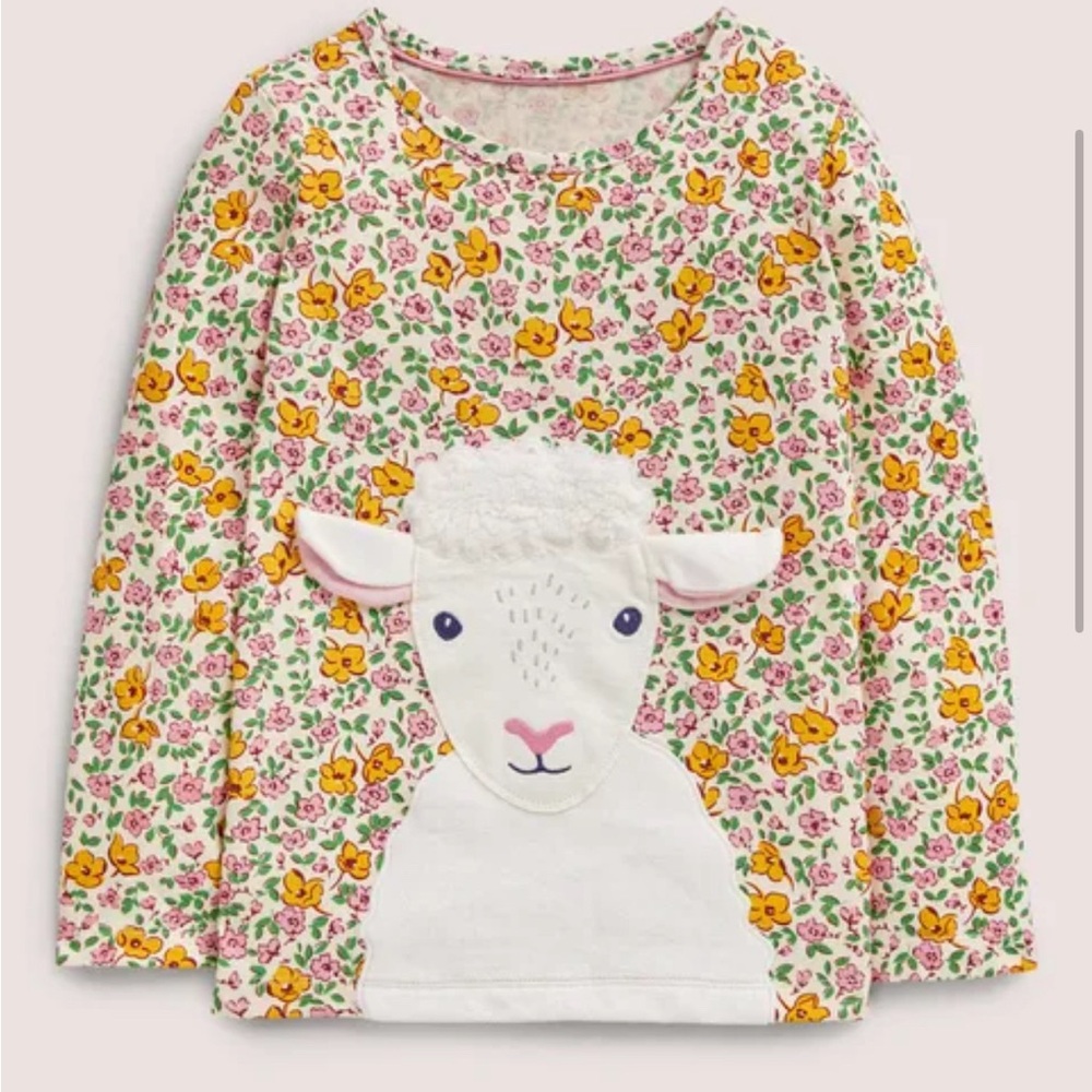 Boden Sheep Appliqué Top - Size 5-6Y Boden